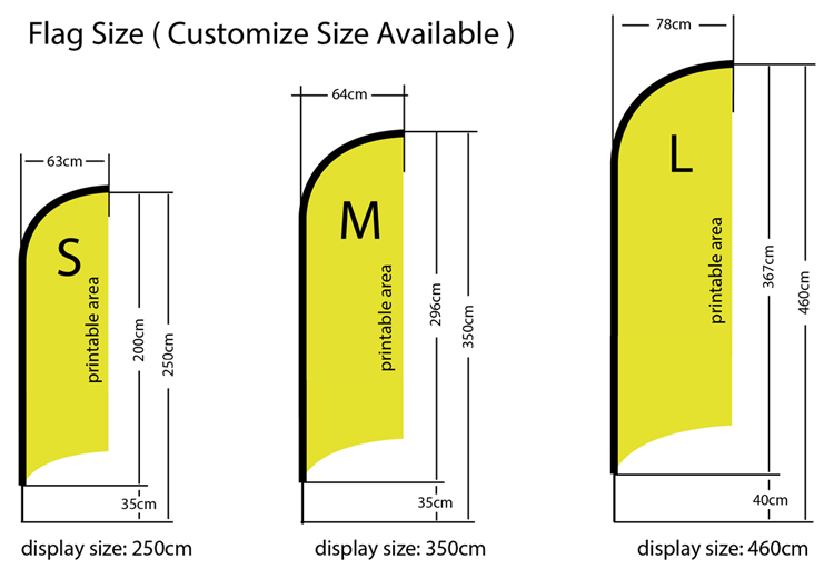 Flying Banner - Shark shape sizes